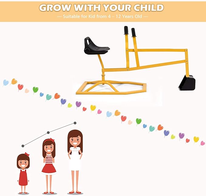 GLACER Sandbox Digger, 360° Rotation Kid Excavator Toy Crane with Base, Steel Outdoor Play Digging Toys for Sand, Dirt, Snow, Beach, Ride on Sand Digger for Kids