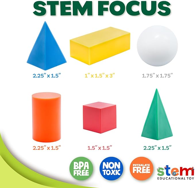 Skoolzy 7 Pcs 3D Shapes for Teaching and Math Manipulatives - Geometric Shapes and Geometric Solids, Math Teacher Supplies, Shapes for Math Manipulatives Kindergarten, 3D Shapes for Geometry Games