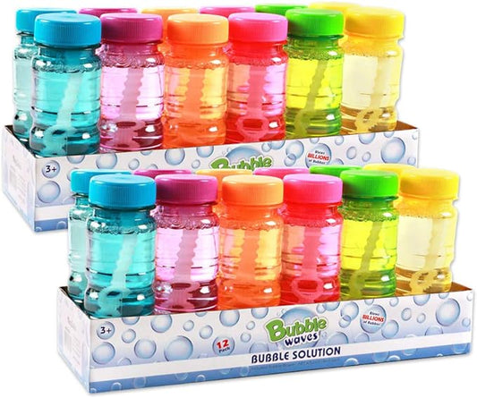 Big Bubble Bottle 24 Pack - 4oz Blow Bubbles Solution Novelty Summer Toy - Activity Party Favor Assorted Colors Set