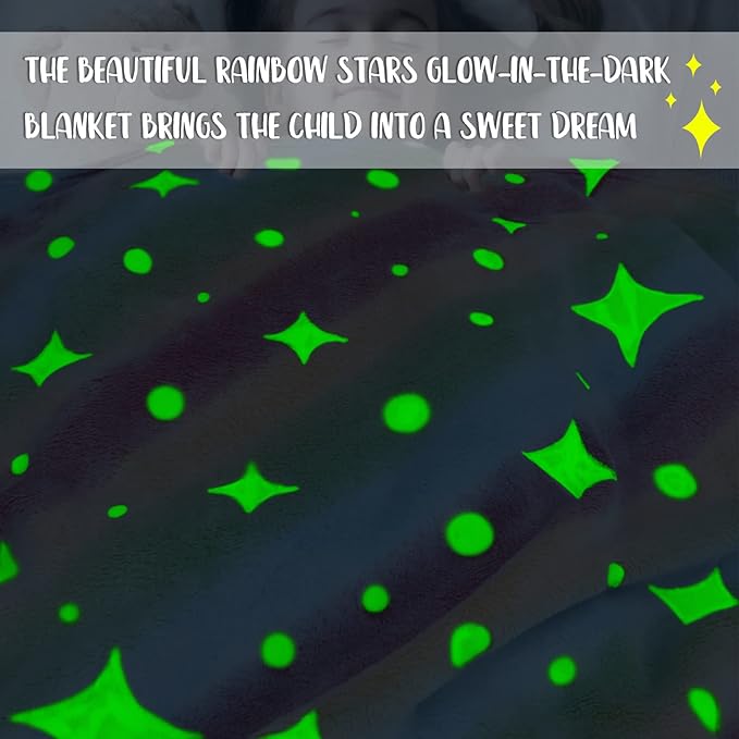 Kids Blanket Glow in The Dark Blanket Rainbow Fleece Throw Blanket Stars Blanket Glow in The Dark Blankets for Girls Boys Teen Kids