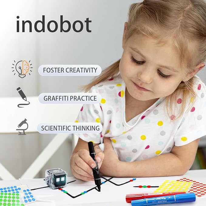 HoverBots No Coding Experience Required Interactive Coding Robot for Kids, Including Color Code Markers, Charging Cable, 27 Pre-Designed Color Codes, Suitable for Preschool Education