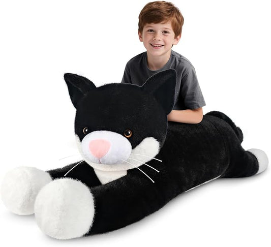 43 inch Black and White Cat Stuffed Animal, Lifelike Tuxedo Cat Plush Toy for Stress Relief & Companion, Extra Soft Giant Stuffed Animals, Giant Plushies Gifts for Kids Adults