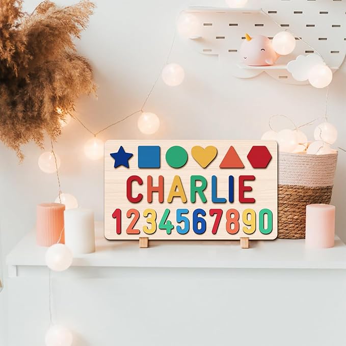 Personalized Baby Name Puzzle | Custom Wooden Baby Toy for Toddlers 1-3 | Montessori Learning Toys for Boys & Girls | Perfect Kids Gift for First Birthdays & Christmas (Number-Shape)