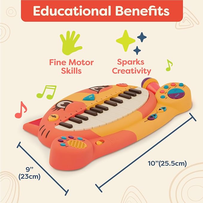 B. toys – Meowsic – Interactive Cat Piano – Toy Piano & Microphone – Musical Instrument For Toddlers, Kids – 20+ Songs, Sounds & Recording Feature – 2+ Years