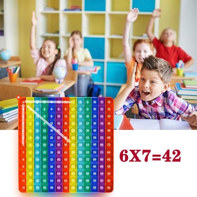 Multiplication Rainbow Pop Fidget Math Learning Toy, Multiplication Table Educational Game, 12x12multiplication pop Multiplication Exercise Educational Math Game Board Abacus for Kids Math
