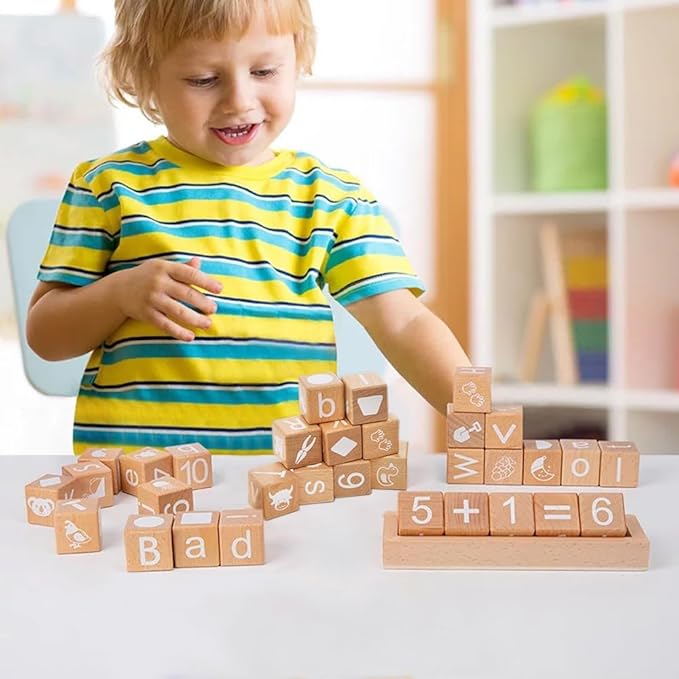 Wooden Blocks,ABC Building Blocks,Wooden Alphabet Baby Blocks,Counting & Building Block Set,Blocks Toys for 3+ Year Old,1.18inch,Gifts