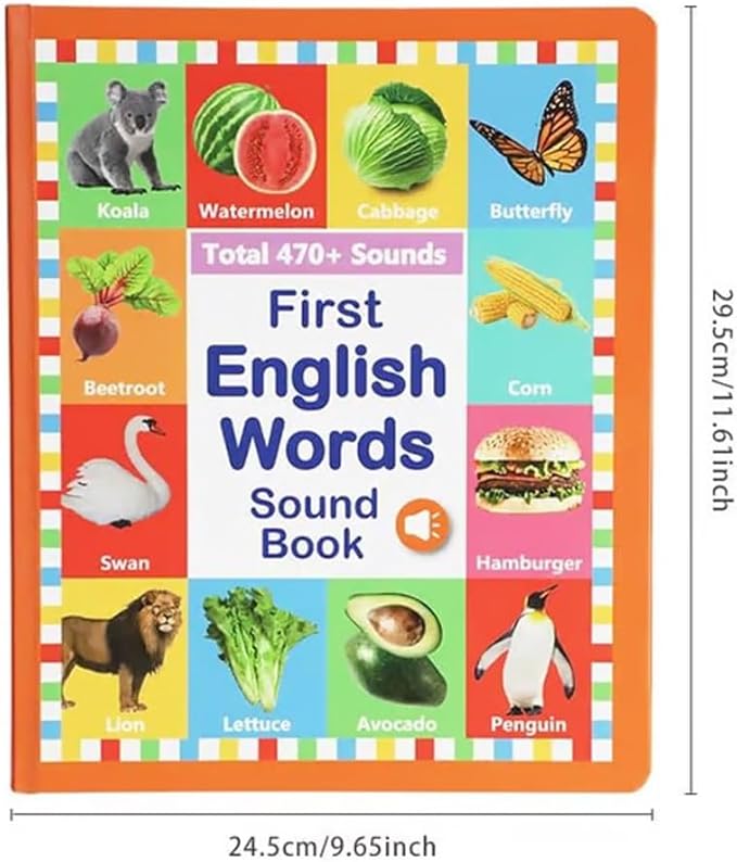 My First English Words Sound Book – 470+ Words, Audio Books for Kids 100 Book English Learning Talking Interactive Toddlers Early Educational Electronic Musical Toy(Two-Book Set)