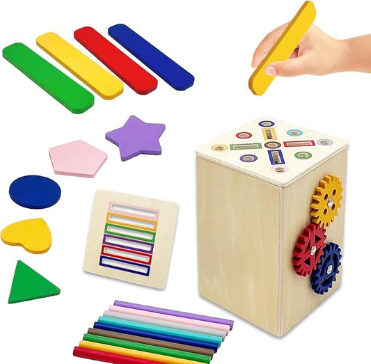 Wooden Montessori Baby Toddler Toys: 3 in 1Learning Fine Motor Skills Sensory Toys for Toddlers 3-5, Educational Color Sorting Preschool Learning Activities Boys Girls Gifts (2 in 1)