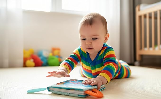 Baby Book Toy, Soft Cloth Crinkle Books for Babies with Teether, Infant Toys 0-3-6-12-18 Months, Shower Baby Gifts, Teething Toy for Boys Girls- Fish, Shark-1PC Book