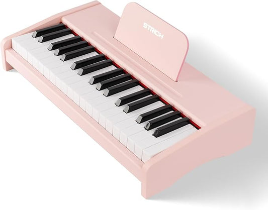 STRICH 37 Keys Kids Piano Keyboard, Mini Digital Piano for Kids, Volume Adjustable, Music Book, Wood Piano for 3+ Girls and Boys, Pink Color, SEK-37