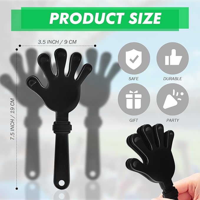 36 Pcs Hand Clappers Noisemakers 7.5 Inch Clappers Noisemakers Plastic Hand Clappers for Birthdays Game Football Sporting Events Cheers Supplies Dance Basketball Football Noisemakers（Black）