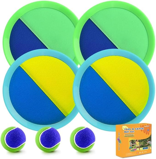 Outdoor Games - Beach Toys, Toss and Ball Set with 4 Paddles and 3 Balls, Perfect Yard Games Sets, Playground Sets for Backyards Easter Birthday for Kids/Adults/Family (Green)