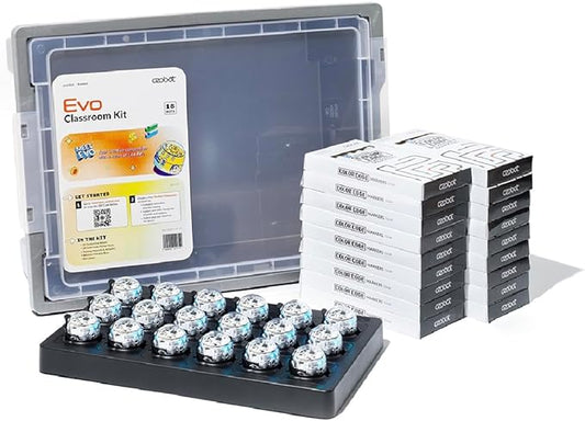 Ozobot Evo Classroom Kit (18 Bots): Interactive Coding Robot, Kids Ages 5+, Includes 18 Evo Robots, Color Code Markers, Charging Cradle, Bot Stickers, Access to 700+ STEAM Lessons, Educators & Parents