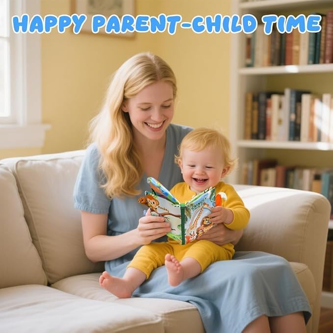 Kimicare 2 PCS Baby Books 0-6 Months, Crinkle Books for Babies, Jungle Tails Soft Cloth Book for Babies 6-12 Months, Infant Farms Sensory Book, Tummy Time Toys, Birthday Gifts Christmas