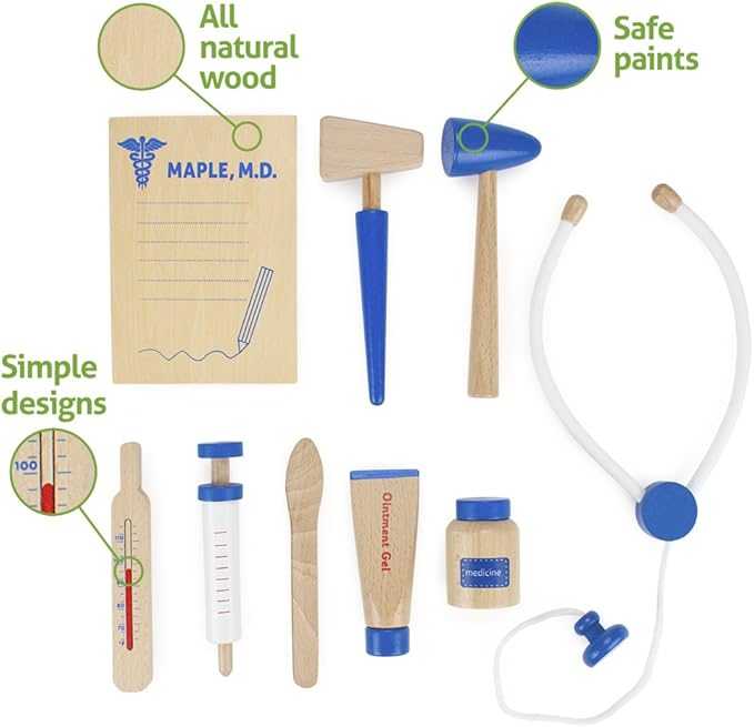 Imagination Generation Occupation Playsets for Kids Wood Children Roleplaying Games for Young Children| Doctor Set