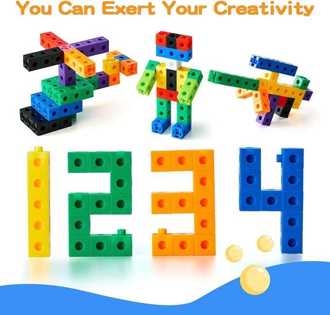 Set of 200 Kids Linking Cubes for Math, STEM Connecting Cubes Math Manipulatives Kids Counting Blocks for Classroom Learning Supplies for Preschool and Elementary Children