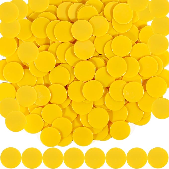 Coopay 1-1/5 inch Plastic Learning Counters Disks Bingo Chip Counting Discs Markers for Math Practice and Poker Chips Game Tokens, 200 Pieces(Yellow)