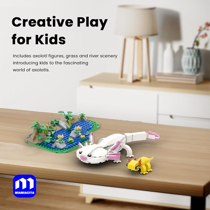 Axolotl Toy Building Set, Axolotl Doll Figures with Grass and River Scenery Accessories Building Kits, Axolotl Toys A Gift for Kids, Boys and Girls Ages 6 and Up