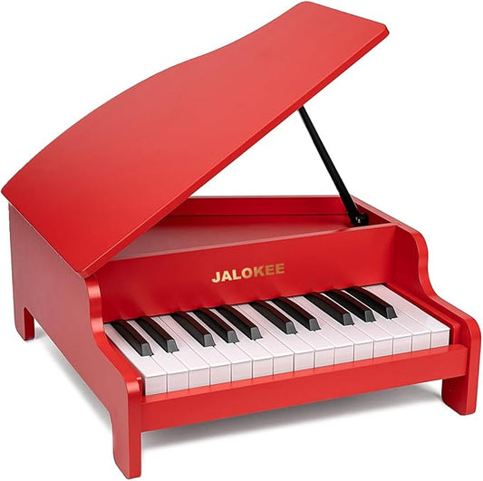 Kids Piano Keyboard, 25 Keys Grand Piano for Kids, Mini Music Educational Instrument Toy, Volume Adjustable, Wood Toy for Toddlers Girls Boys (Red)