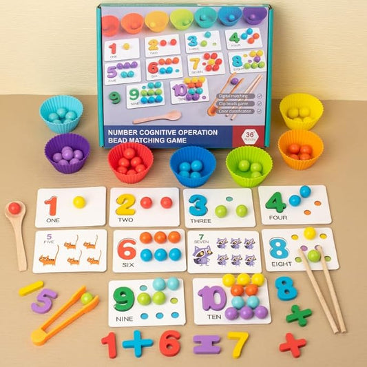 Montessori Arithmetic Math Toy Set,Montessori Arithmetic Kit,Number Crunching Clip Bead Matching Game for Early Childhood Educational Activities,Boy Girl Birthday Gift (1 Set)