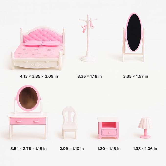 Family Bedroom Doll House — Cozy Cabin with Bunny Figure, Bed, Vanity & Accessories, Complete Modular Dollhouse Playset for Creative Pretend Play Ages 3+