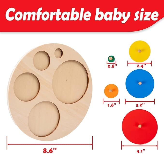 Montessori Toys for 3+ Years Old-Shape Puzzle Board,Wooden Peg Circle Puzzle,Jumbo Knob Puzzles for Baby Games Shape Sorter First Baby Puzzle for Toddler Gift for Boys Girls(Multiple Circle Puzzles)