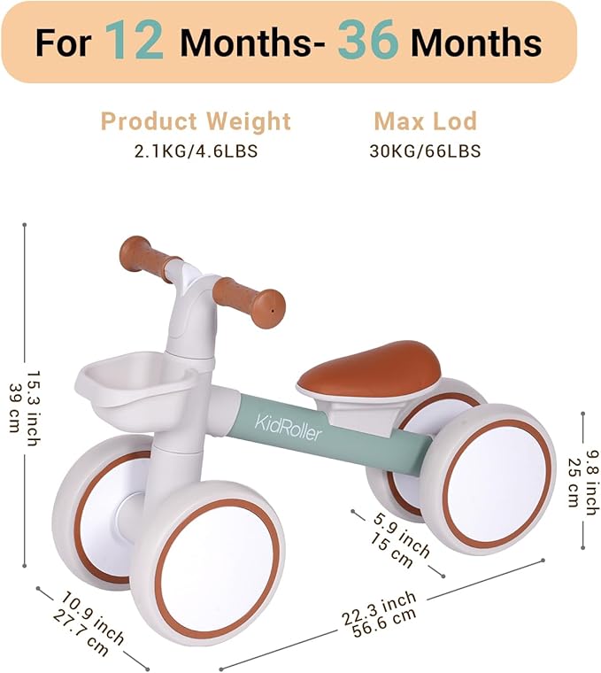 Kid's Balance Bikes for 1 Year Old Boys and Girls, 12-36 Months Toddler Ride-on with Adjustable Seat and a Front Basket, First Birthday Gifts (Green)