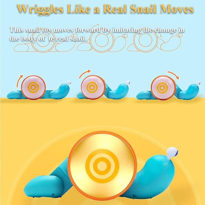 Pull String Crawling Snail, Funny Wriggly Snail Toddlers Walking-Learning Toy Pull and Push Baby Toy with Music and Lights Effect (Blue-Orange)