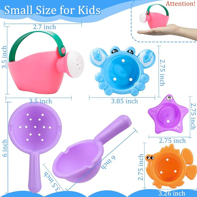 6Pcs Toddler Bath Toys for Kids Ages 1-3, Baby Bathtub Toys, Pool Toys, Water Table Toys, Gift
