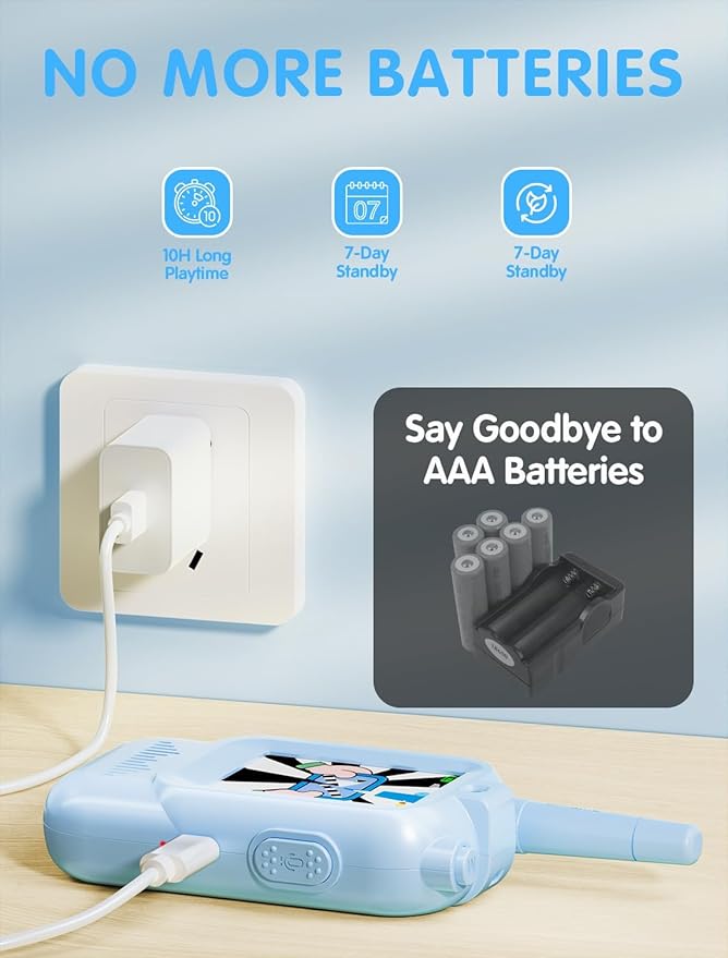 Walkie Talkie for Kids with Video: 2 Pack Rechargeable Toddler Toys with HD Camera & Voice Changer, Long Range Gift Toys for Boys & Girls Ages 3-8 for Outdoor Play, Camping, Travel, Hiking (Blue-Blue)