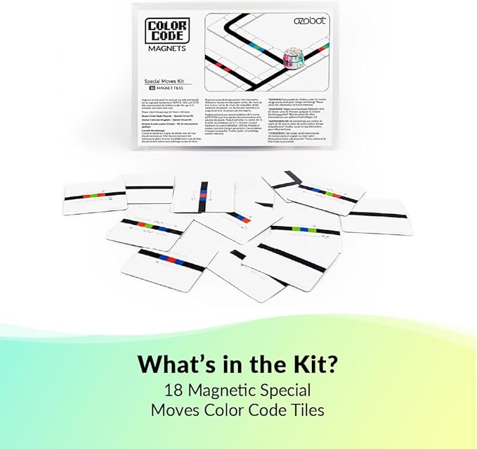 Ozobot Color Code Magnets Special Moves Kit, Interactive Coding Learning Tool for Kids Ages 3+,Enhances Logic & Problem Solving Skills,18 Tiles,Evo & Color Codes Magnets Base Kit Required Not Included