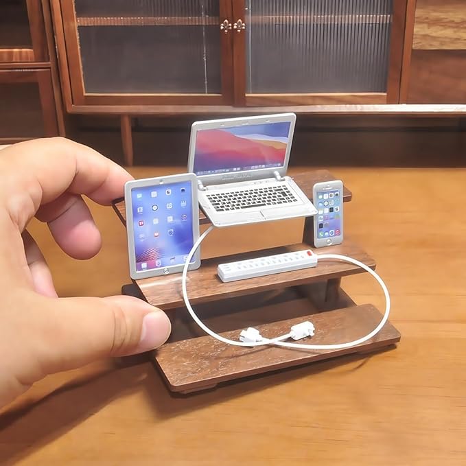 1:6 Scale Dollhouse Accessories - 4 Colors Miniature Digital Set: Metal Smartphone, Tablet, Laptop & Desktop USB Socket - 1:12 Scale Miniature Collectibles Gift (Silvery)