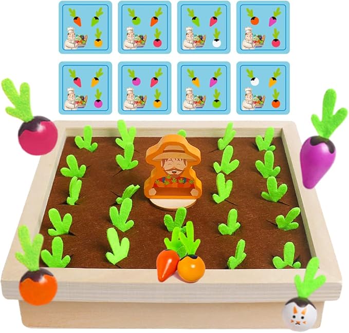 Skrtuan Montessori Toys for Toddlers 3 4 5 Years Old Boys Girls Baby, Wooden Toy Carrot Harvest Game, Educational Toys Shape Sorting Matching Puzzle, Memory Game Fine Motor Skill Gifts for Kids 3-5