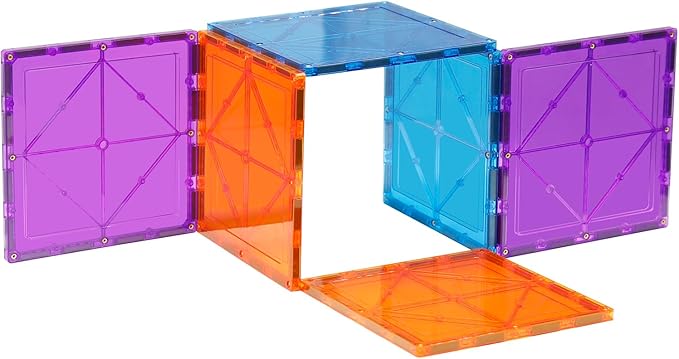 Large Magnetic Tiles Set - 6 Piece Square STEM Learning & Educational Building Kit for Kids - Perfect Construction Toy Gift