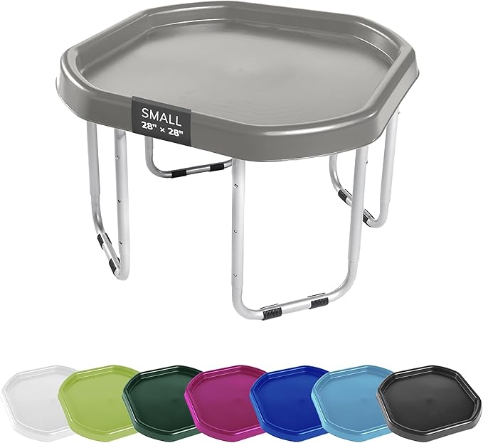 MEKA Small 28"x28" Tuff Tray Set Grey, Activity Sensory Tray Plus Stand Children, Outdoor Play Sand and Water Table for Toddlers and Kids, Toy Boys Girls