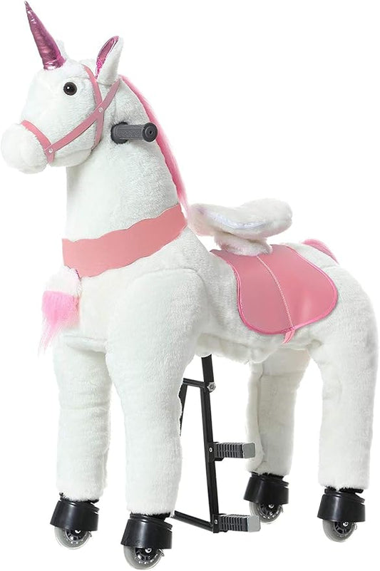 JoJoPooNy Ride on Unicorn Toys for Girls, Ride on Horse Riding Pony for Children 6-14 Years Old, Rideable Plush Walking Horse Animal with Wheels