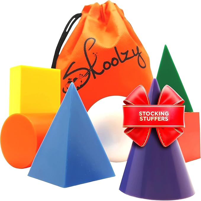 Skoolzy 7 Pcs 3D Shapes for Teaching and Math Manipulatives - Geometric Shapes and Geometric Solids, Math Teacher Supplies, Shapes for Math Manipulatives Kindergarten, 3D Shapes for Geometry Games