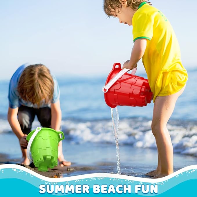 Beach Sand Toy Bucket Gear For Kids Adult, 7" Plastic Beach Castle Mold Buckets, Sand Pail Water Bucket for Summer Party Fishing, Space Saving Outdoor Waterpot for Garden Camping Accessory (3PCS)