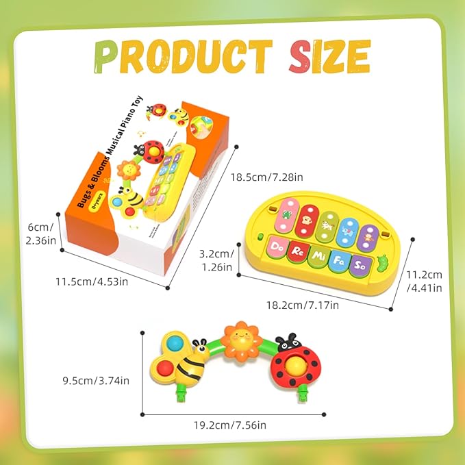 Musical Baby Piano Toy - Multifunctional Interactive Insect Piano Keyboard for 6 9 12 18 Month, STEM Educational Learning Toys for Boys Girls Age 3 4 5 6, Birthday Gift for Toddlers 1-3 Year
