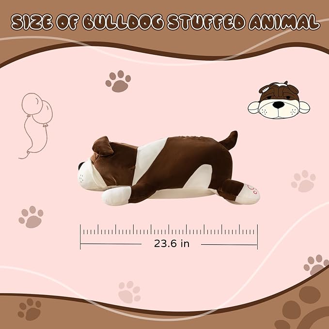 Giant Plush Dog Pillow 23.6" Super Soft Stuffed Animal - Brown Cuddling Pillow for Adults & Kids, Large Dog Plushie for Bed, Couch, Home Decor (Brown 60cm)