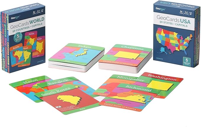 Geotoys GeoCards, Bundle of World & USA Flash Cards Geography Game, Kid Card Games for Families, Home, School & Travel - Fun Kid Games Ages 4 and Up