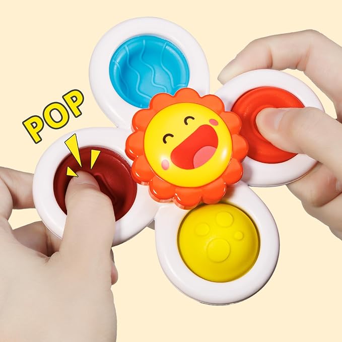 ALASOU 3PCS Pop Suction Cup Spinner Toys for 1 Year Old Boy Girl|Novelty Spinning Tops Toddler Stocking Stuffers|Baby Bath Toy for Kids Ages 1-3|1 Year Old Boy Christmas Birthday Gift for Infant