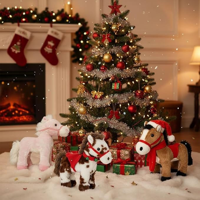 2025 Animated Plush Horse – Walking Toy, Electric Stuffed Animal Plush Interactive Horse Toy Figures, Soft Interactive Pony with Joyful Neighing Sounds Dancing (Spotted)