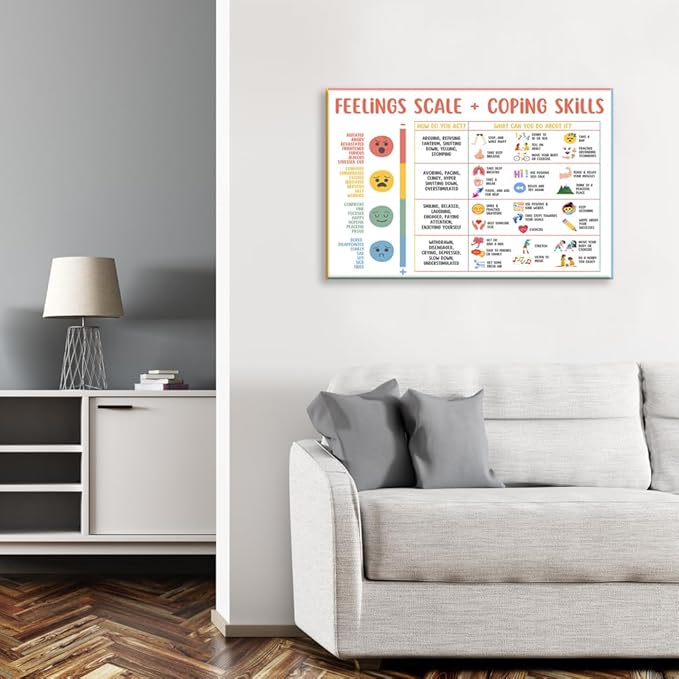 uoyien Feelings Chart For kids Mental Health Posters Help Students Understand Emotions Poster Calm Corner Special Education Classroom Decorations Preschool Classroom Supplies Wood Framed 16x24in