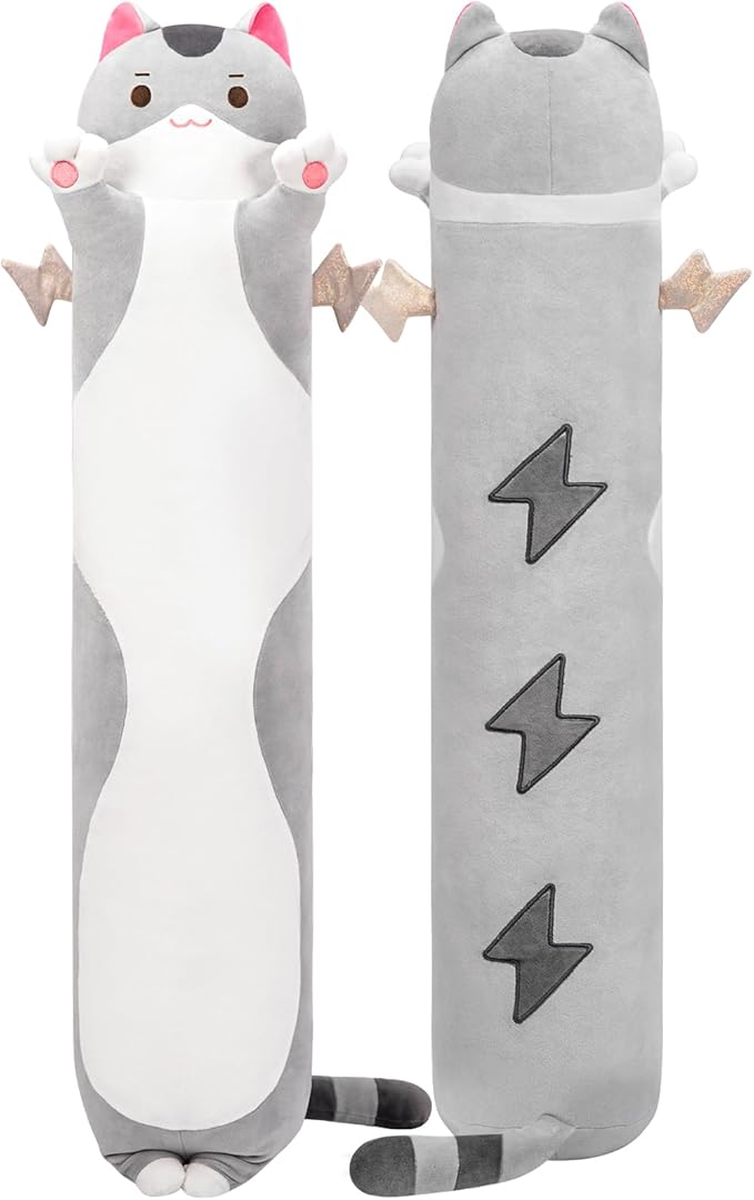 Mewaii Long Cat Plush 5 Sizes, 120% Extra Filling Giant Plushness Kids Body Pillow, Kawaii Cute Grey Cat Stuffed Animals Plushies, Big Long Body Pillow Cat Plush Gift for Girls 53”