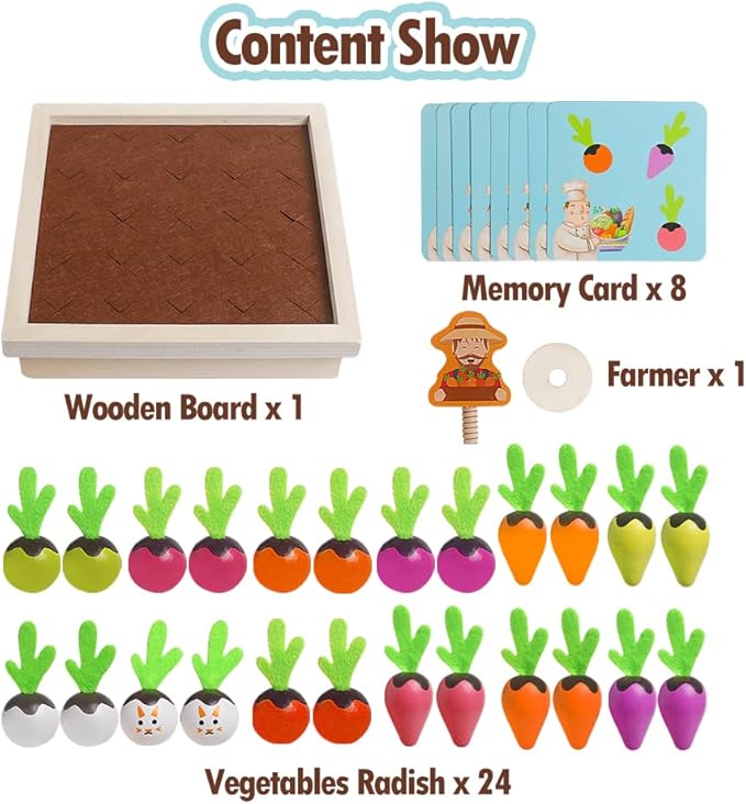 Skrtuan Montessori Toys for Toddlers 3 4 5 Years Old Boys Girls Baby, Wooden Toy Carrot Harvest Game, Educational Toys Shape Sorting Matching Puzzle, Memory Game Fine Motor Skill Gifts for Kids 3-5