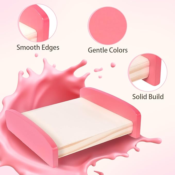 BABESIDE Wooden Dollhouse Furniture Set, 15 Pcs Dollhouse Accessories for 5 Rooms, Solid Wood Miniature Furniture Toys for 6'' Dolls, Pretend Play Gift for Kids Ages 3+ Girls Boys