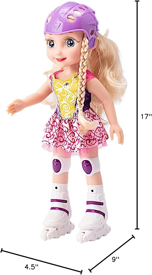 POCO DIVO Skating Princess 14" Dancing Doll Blading Skates Inline Roller Girl Interactive auto Retreat Baby Sonic Control Fashion Dress Blonde Beauty with Music