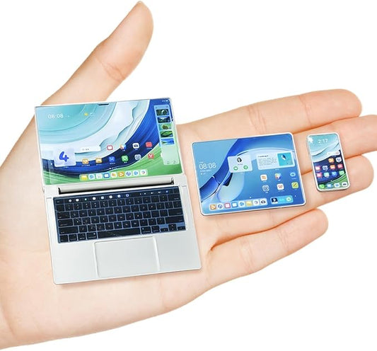 Dollhouse Decoration Miniature Accessories Dollhouse Worlds Smallest Computer Laptop Tablet Phone Simulation Accessories for Doll 1:6 1:12 Miniatures Play Set (Titanium Colour)