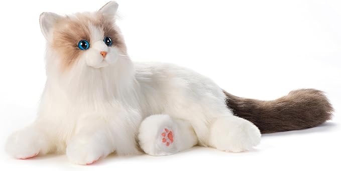 Chongker Interactive Companion Robot Cat Pets, Handmade Weighted Stuffed Animals, Cat Plush Toy with Voice Response, Realistic Heartbeat and Purring, Ragdoll Cat